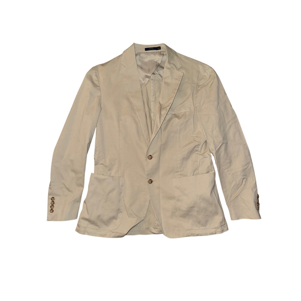 Polo Ralph Lauren Mens Beige Cotton 2 Button Blazer Sport Coat Tan Jacket